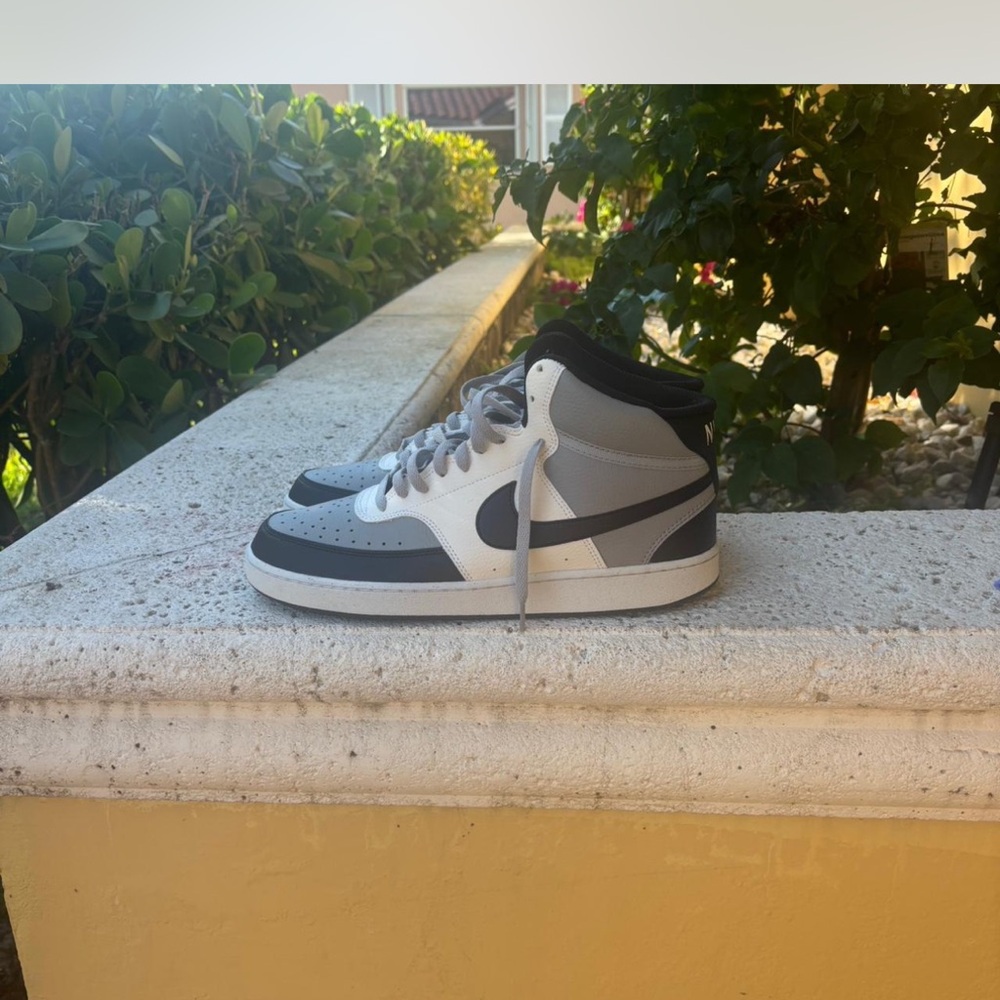 Men's Black and Gray Nike Court Vision Mid Next Nature High-Top Sneakers